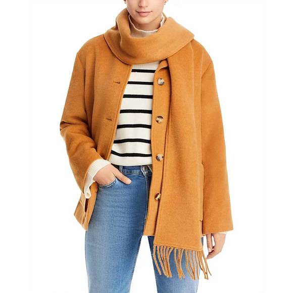 NEW AQUA scarf collar coat in camel - Picture 1 of 1
